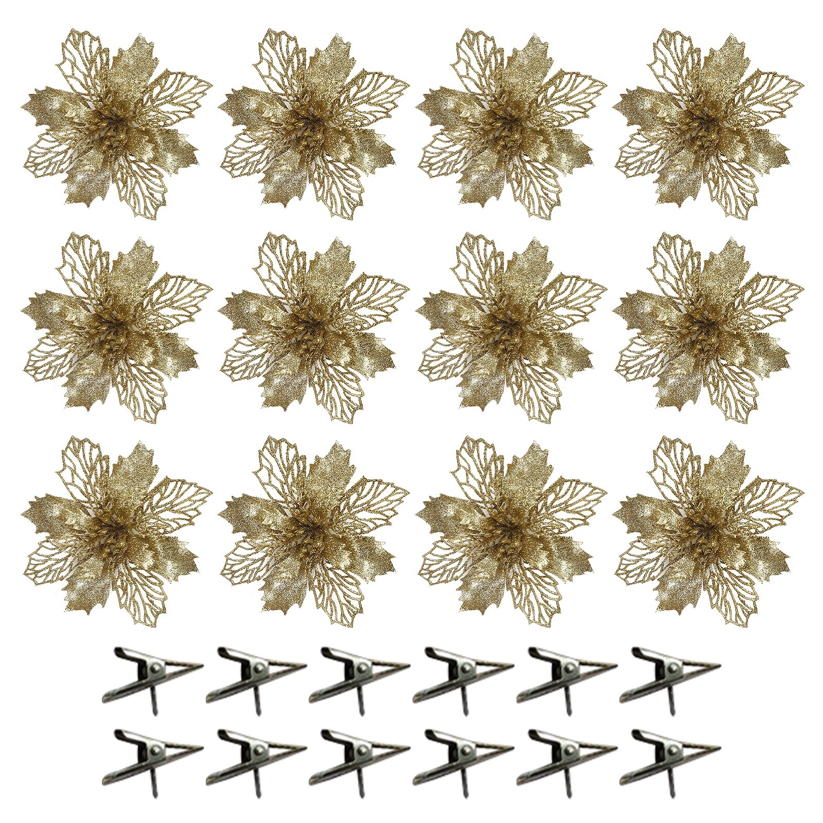 Xmas Artificial Glitter Flowers Faux Flowers Decoration For Wedding New Year Orn