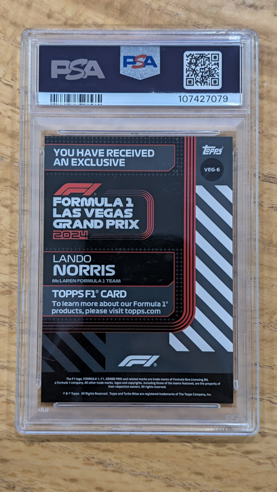 2024 Topps F1 USGP Las Vegas Lando Norris Red 1/1 PSA 10 view 2