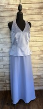 Vintage Y2K Davids Bridal Halter Neck Beaded Bridesmaid Dress Size 12 Blue