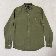 Camicia Gant uomo piccola 37/38 verde kaki 100% lino vestibilità regolare