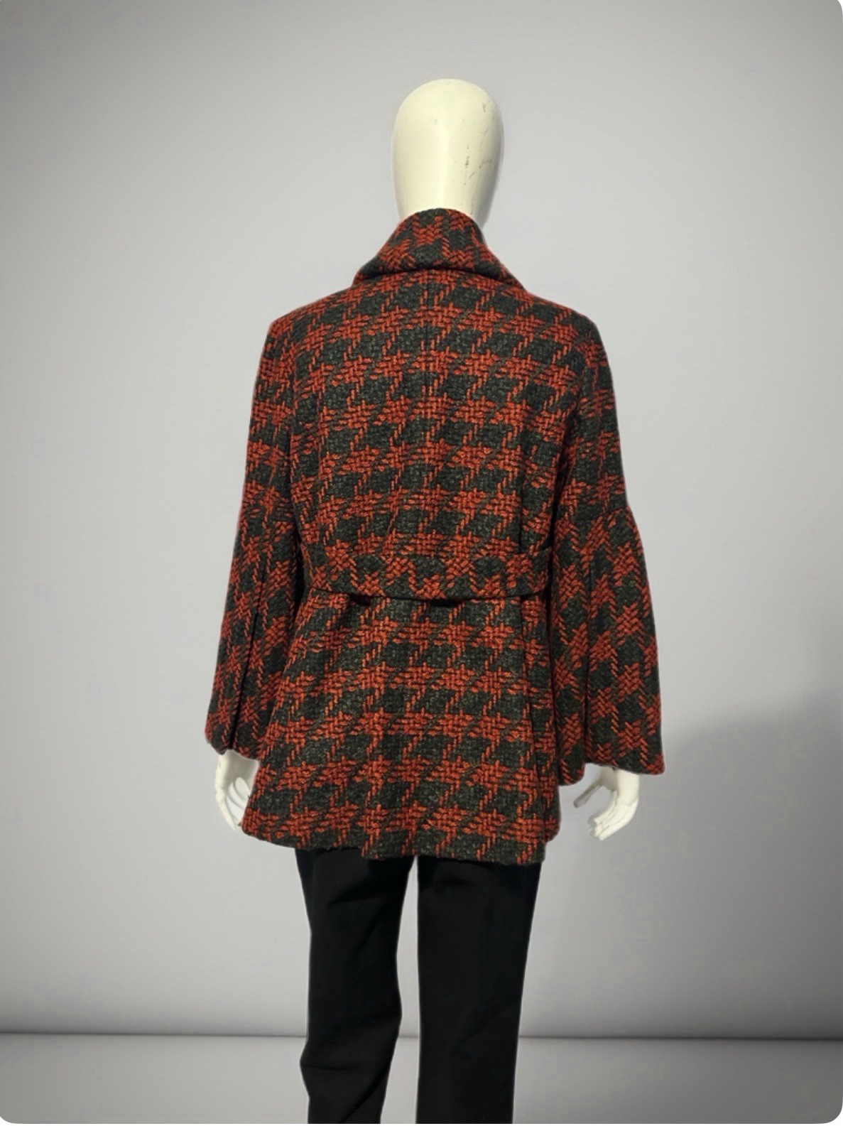 ETCETERA Red Black Plaid Collared Button Belted P… - image 3