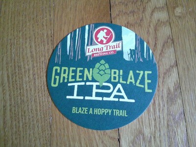 Long Trail Brewing Beer Coaster Green Blaze a Hoppy Trail Collectible Beer Mat