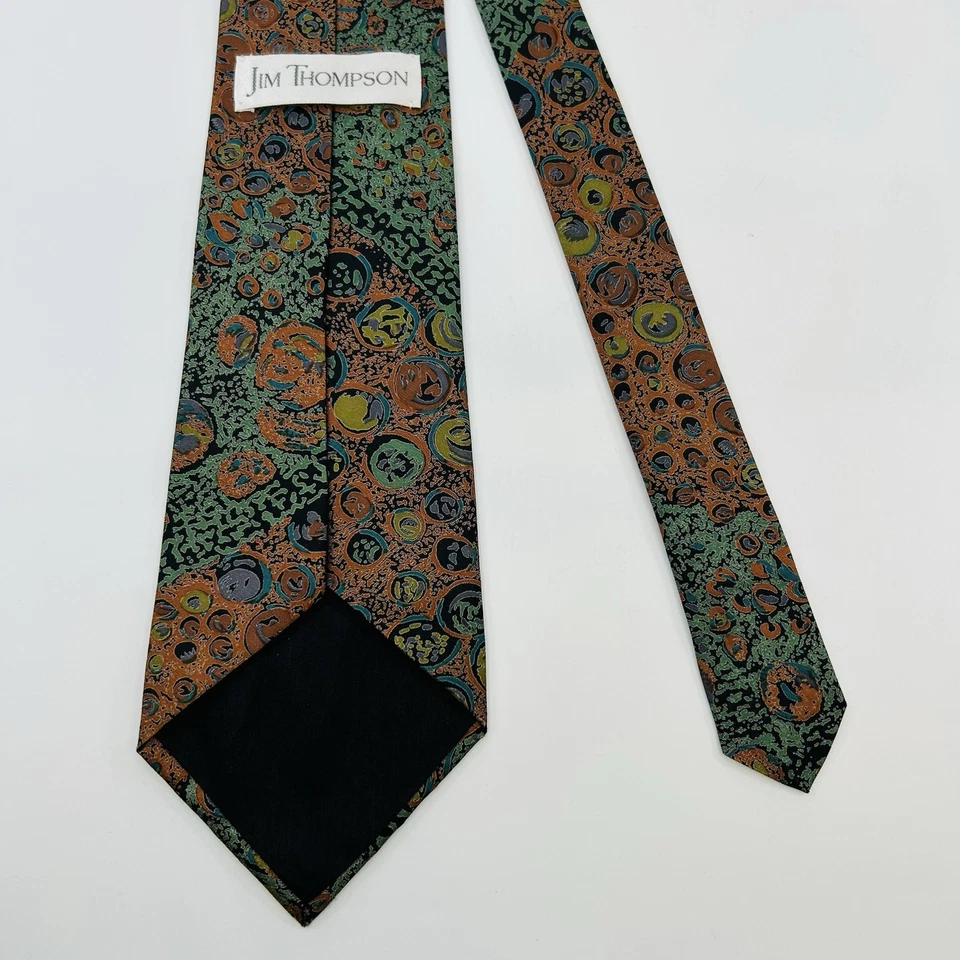 "Corbata geométrica de diseñador JIM THOMPSON 100 % seda TAILANDIA verde 3,75"" x 56""" Foto 3 de 4