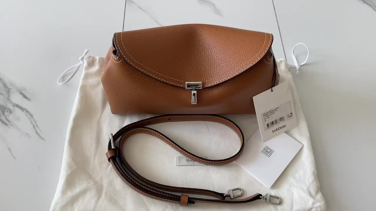 Toteme T-Lock grained-leather clutch Tan New with Tag and Dust Bag