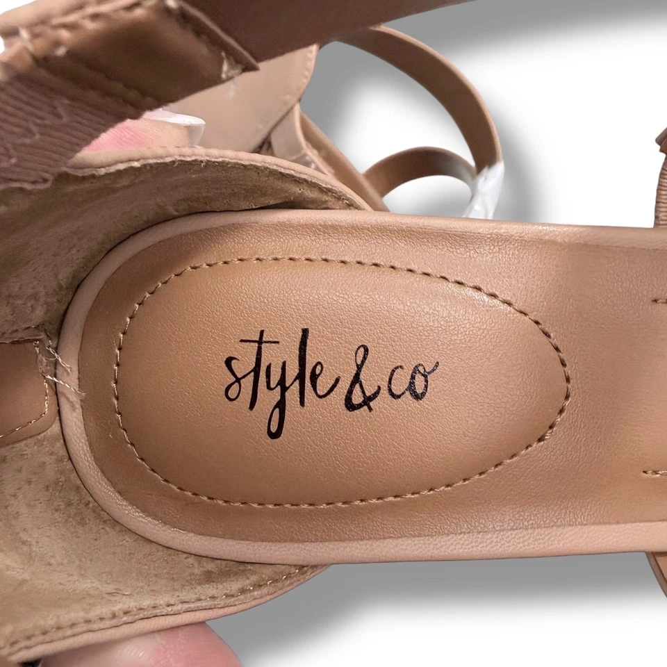 NIB Style Co PAYSONN Nude Strappy Block Heel Zipper Sandals Shoes 10M - Image 3 of 4