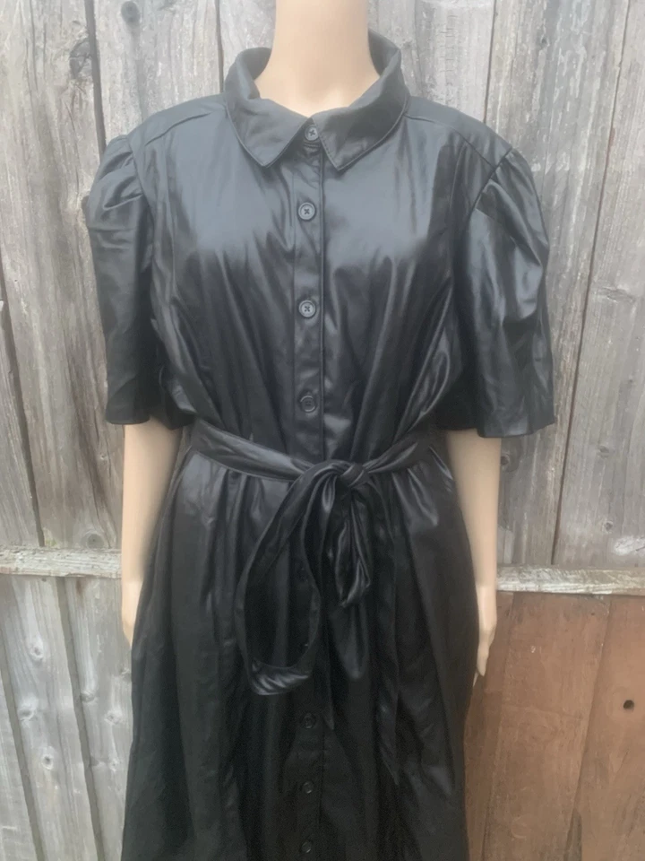 Vestido DKNY Negro Cuero Look Talla Grande Uk22 PVP £99 NUEVO CON ETIQUETAS Damas Talla Grande Foto 4 de 4