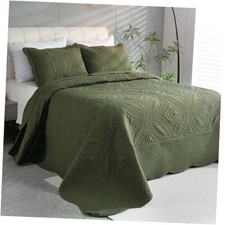 Oversize King Bedspread 128"x120",3 Piece Super King 120"x128" Olive Green