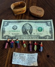 Vintage Set of 7 Handmade Guatemalan Worry Dolls People in Original Box