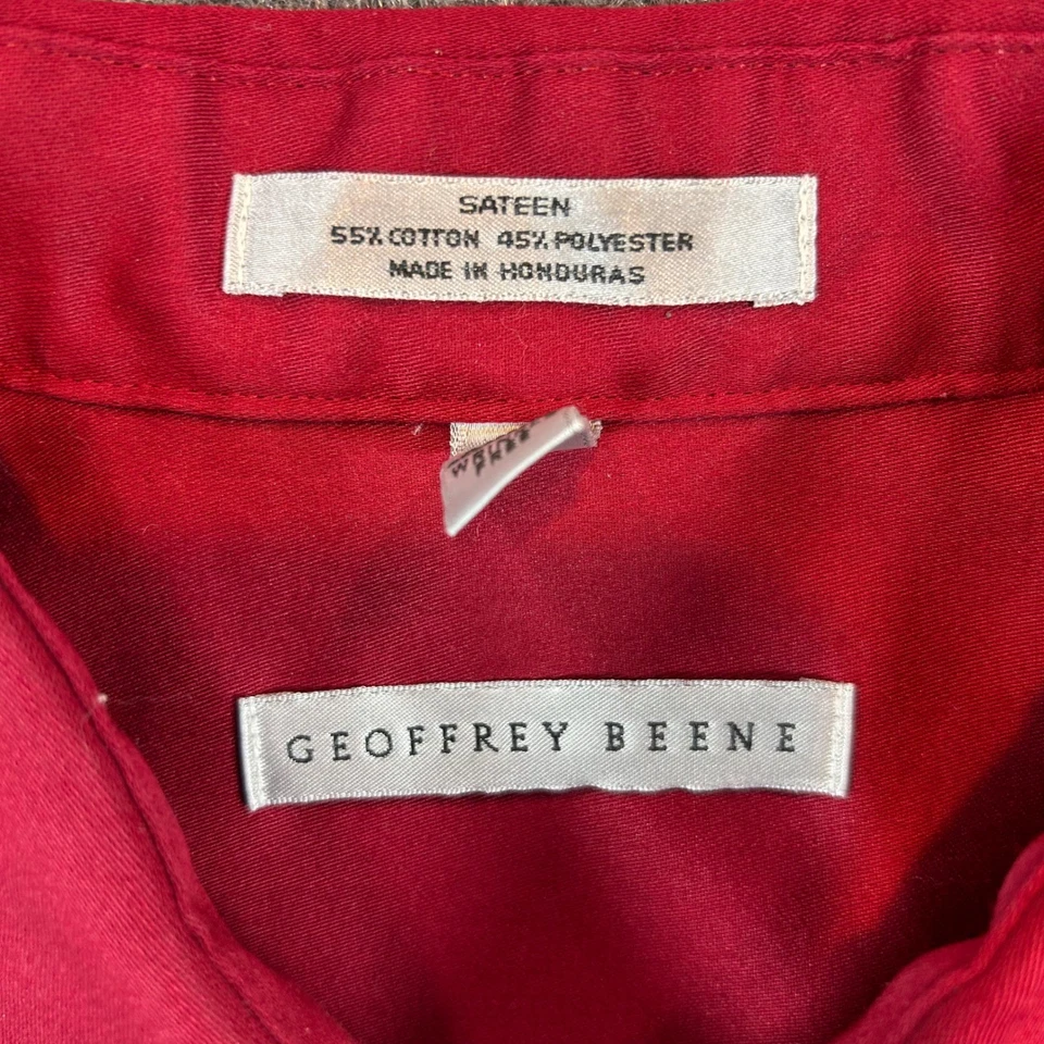 Geoffrey Beene Hombres Rojo Satén Sin Arrugas Camisa Abotonada Grande Manga Larga Foto 3 de 4
