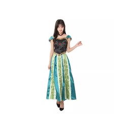 Snow Princess Costume Women Green Long Dress Adult Halloween Cosplay Party S-2XL