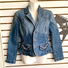 Vintage Women  s Girls TOMMY HILFIGER Y2K Fitted Blue Denim Jacket Western S/P