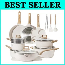 21-Piece Nonstick Cookware Set - White Granite Induction