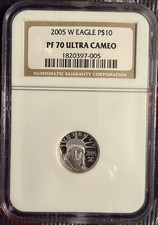 2005-W $10 PLATINUM STATUE of LIBERTY 1/10 Oz. EAGLE NGC PF70 UC 5000.00 per troy oz