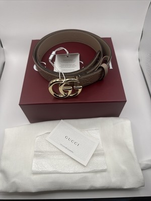 Gucci GG Marmont Thin Belt Taupe Leather ‎Style 625839 AAD5L