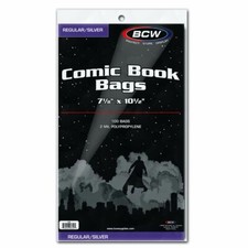 100 - BCW Regular / Silver 2-Mil Polypropylene Comic Book Bags 7-1/8" x 10-1/2"