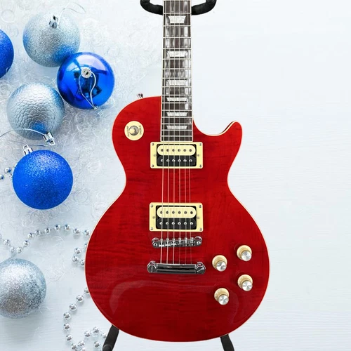Custom Les Paul Electric Guitar Red trim 2H open pickup chrome hardware