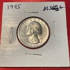 One 1945 Washington Quarter BU UC Uncirculated 90% Silver