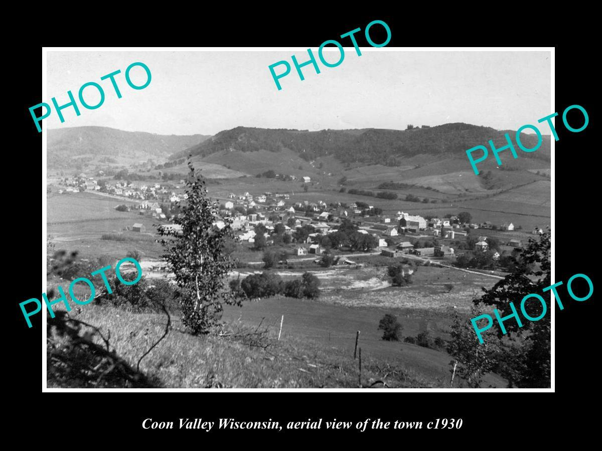 OLD POSTCARD SIZE PHOTO OF COON VALLEY WISCONSIN AERIAL VIEW OF THE
