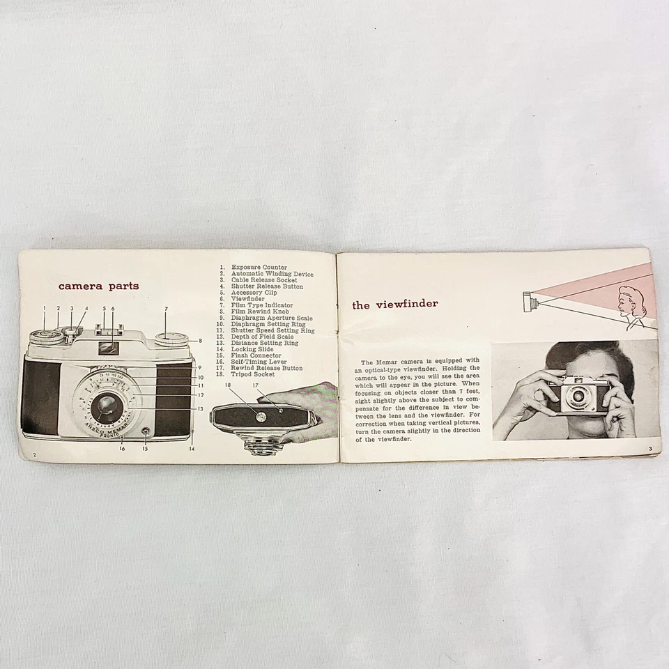 Folleto manual de instrucciones de cámara Ansco Memar 35 mm de colección  Foto 4 de 4