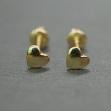 14K Yellow Gold Plated Silver 3.5MM Tiny Small Polished Heart Scew Back Earrings