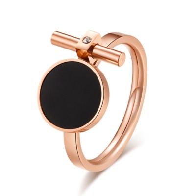 Black Enamel Elegant Band Women's Rose Gold Titanium Steel Wedding Ring  Size 5-9
