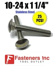 (Qty 25) 10-24 x 1-1/4" Stainless Steel Carriage Bolt 18-8 / 304