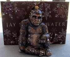 Jay Strongwater Natural Sitting Gorilla Ornament Swarovski Elements New in Box
