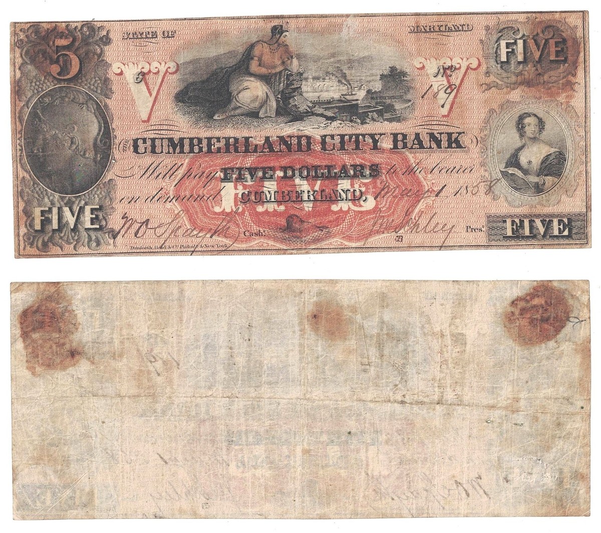 riページ 1858 $5 Cumberland City Bank R-7 MD 30.4.3 Hinged | eBay