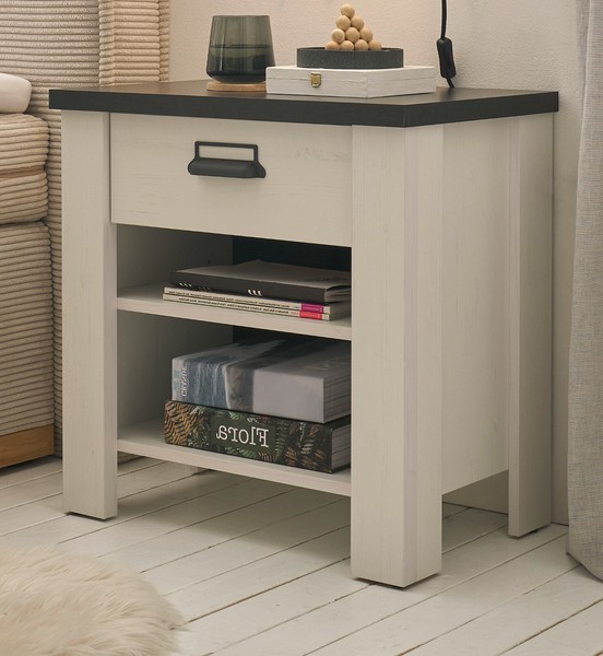 Nachttisch Nachtschrank Weiß Pinie Landhaus Boxspring Soft-Close 60X61 Cm Stove-image