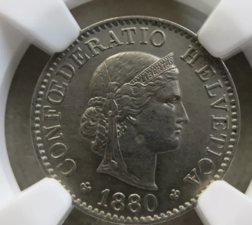 SWITZERLAND 5 rappen 1880 NGC MS 63 UNC Helvetia Bern Graded Nickel Wreath 