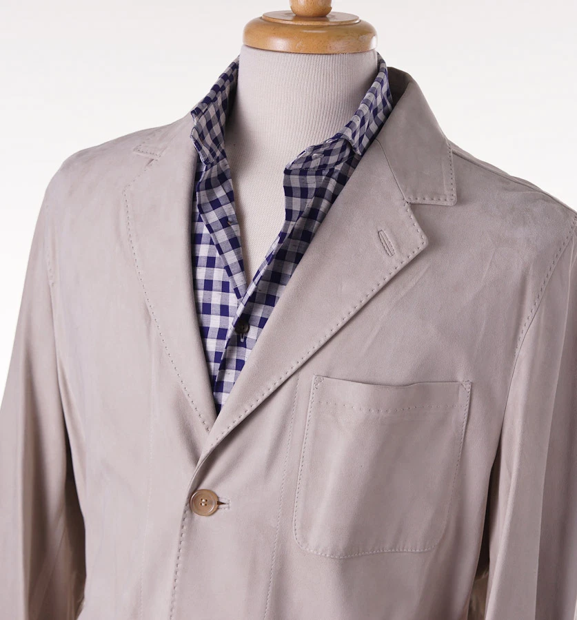 Chaqueta Blazer Kiton Napoli Natural Beige Piel de Cordero Gamuza Cuero L Nueva con Etiquetas Foto 2 de 4