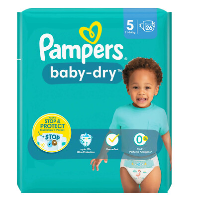 2x 26 Stück = 52x Pampers Baby Dry Größe 5 / 11-16 kg 24-35 lbs Windeln new baby