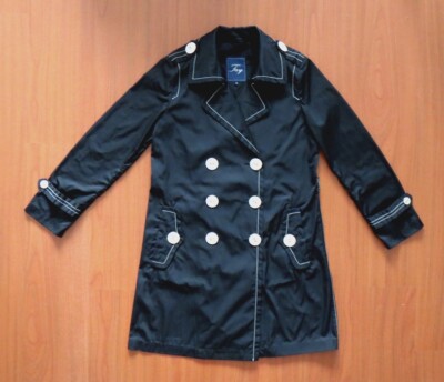 FAY Women's Black Trench Designer Raincoat Luxury Coat with Belt M