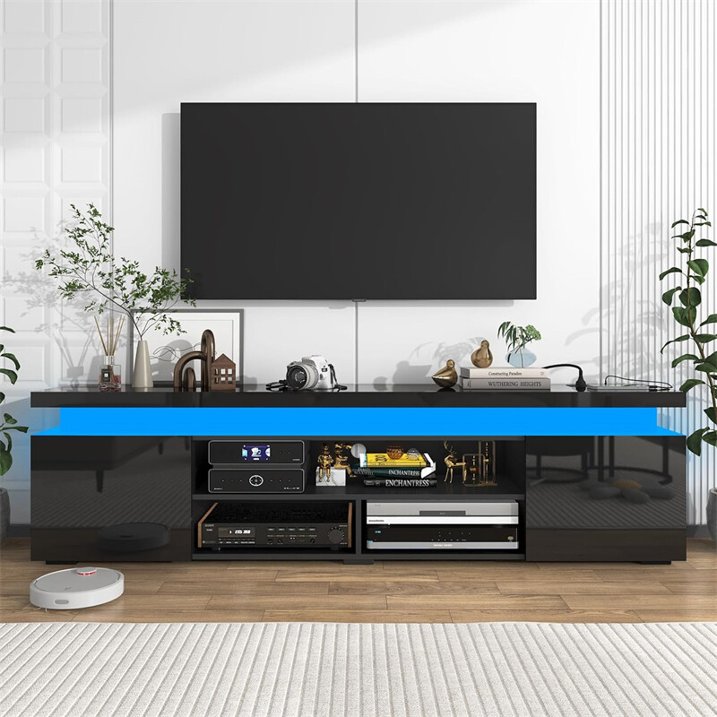66"/75" Modern High Gloss LED TV Stand, Entertainment Center