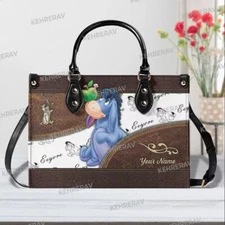Personalized Eeyore Leather Handbag, Eeyore Lovers Women's Leather Bag Gift