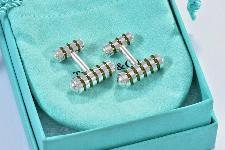 Tiffany & Co Alemania Plata Picasso Verde Esmalte Ranura Gemelos Caja Bolsa Para Hombres Foto 4 de 4