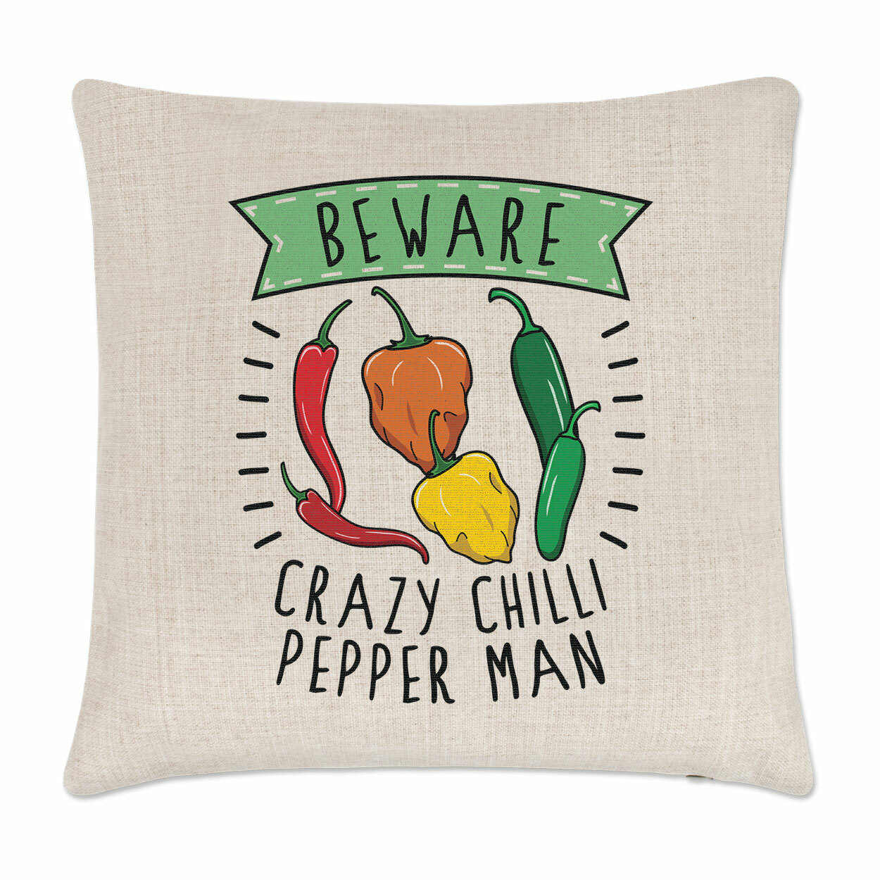 Beware Crazy Chilli Pepper Man Cushion Cover Pillow Dad Fathers Day Boyfriend