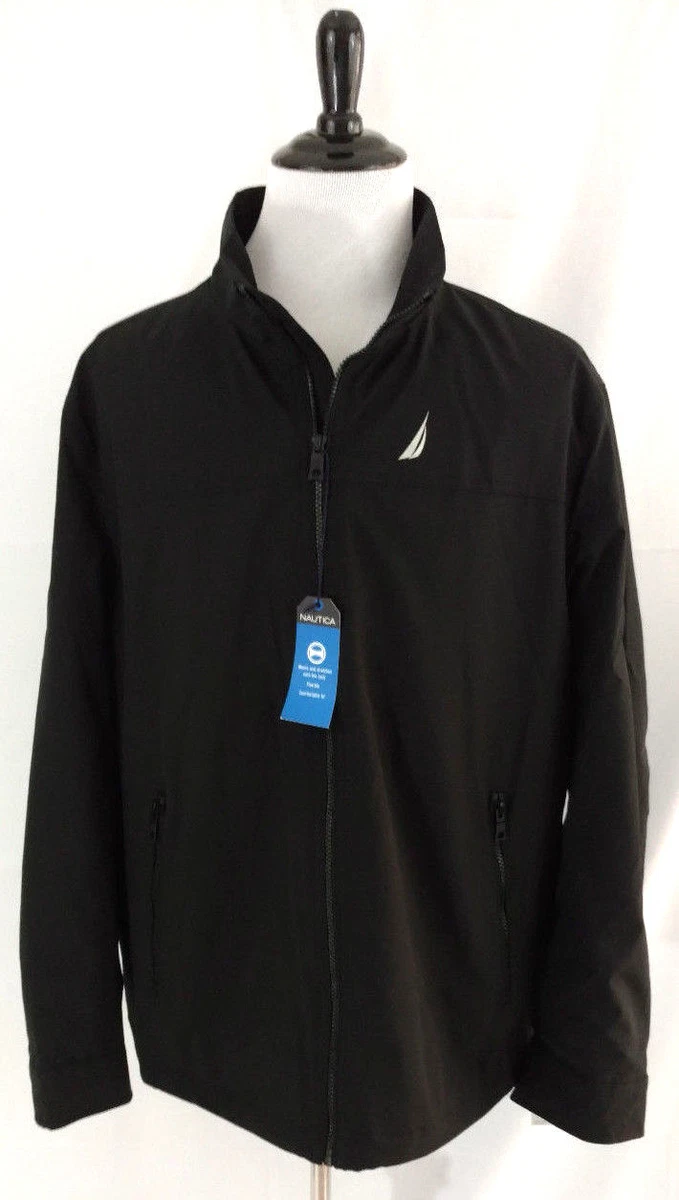 Nautica Mens Jacket XXL Black Microfiber Light Weight Zip Up Pocket Casual Dress