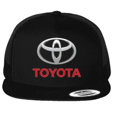  Toyota Motor Auto Logo Emblem Printed Black Hat Flat Bill Yupoong Trucker Cap