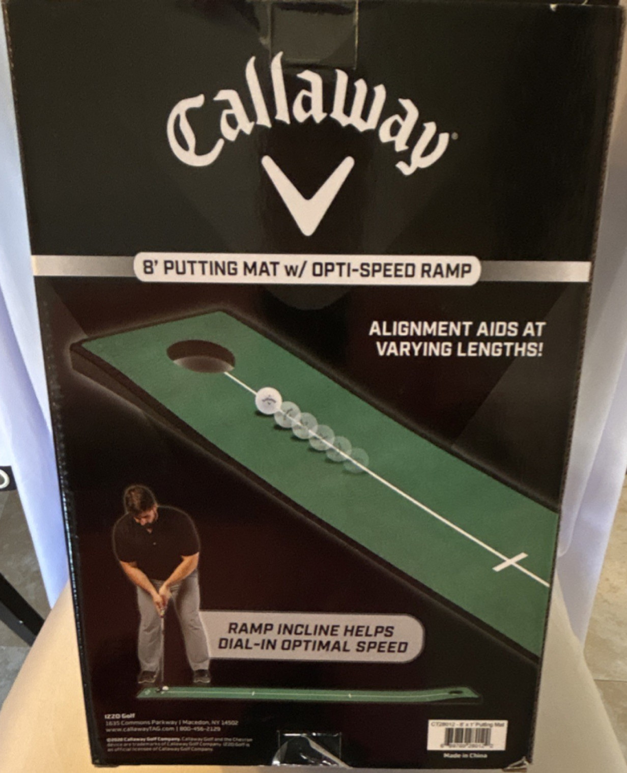 Callaway 8 ft Putting Mat Opti-Speed Ramp Alignment Aids Gre