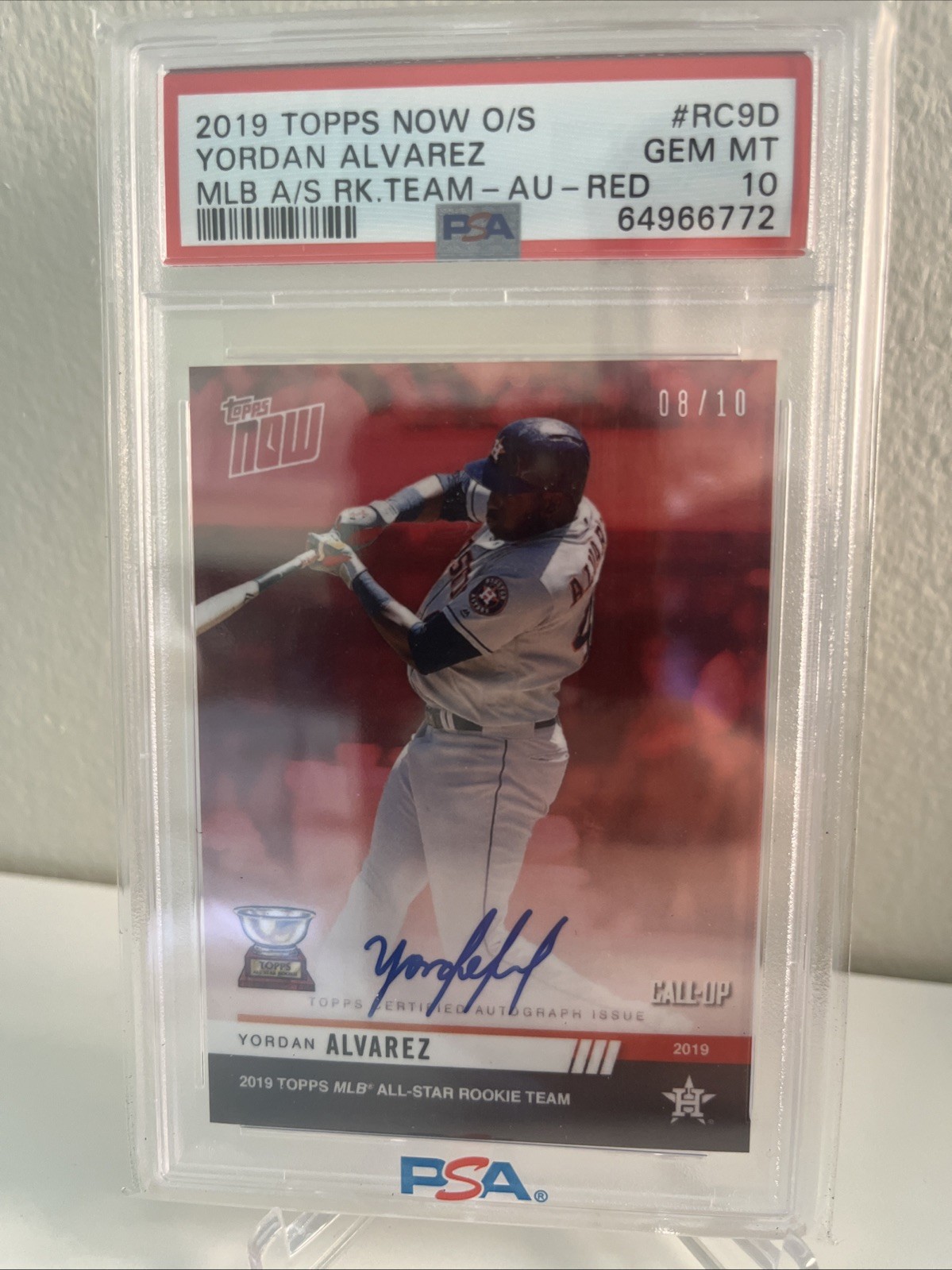 2019 Yordan Alvarez RC On-Card Auto /10 MLB TOPPS NOW Card PSA 10 POP 2 view 2