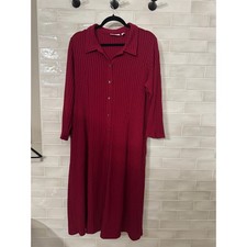 Susan Graver Large Red Ribbed Button Down Sweater Knit Midi Dress
