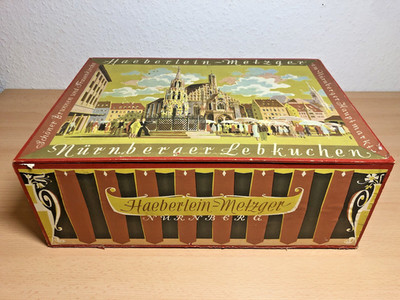 Große Holzkiste Haeberlein-Metzger Lebkuchen 39x28x14 cm Vintage