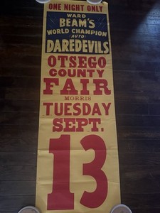 Original ! 1930s B. Ward Beam Auto Daredevils Thrill Show Hell Drivers Poster !!