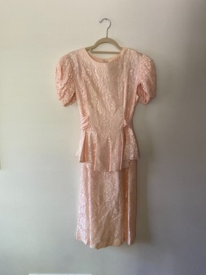 Vintage 1980s Pink Lace Peplum Puff Sleeve Dress S/M Pretty in Pink Prom |  eBay