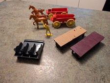 Vintage MARX USA  USA Unknown Rubber Horse w Wagon  Plastic Misc Pieces