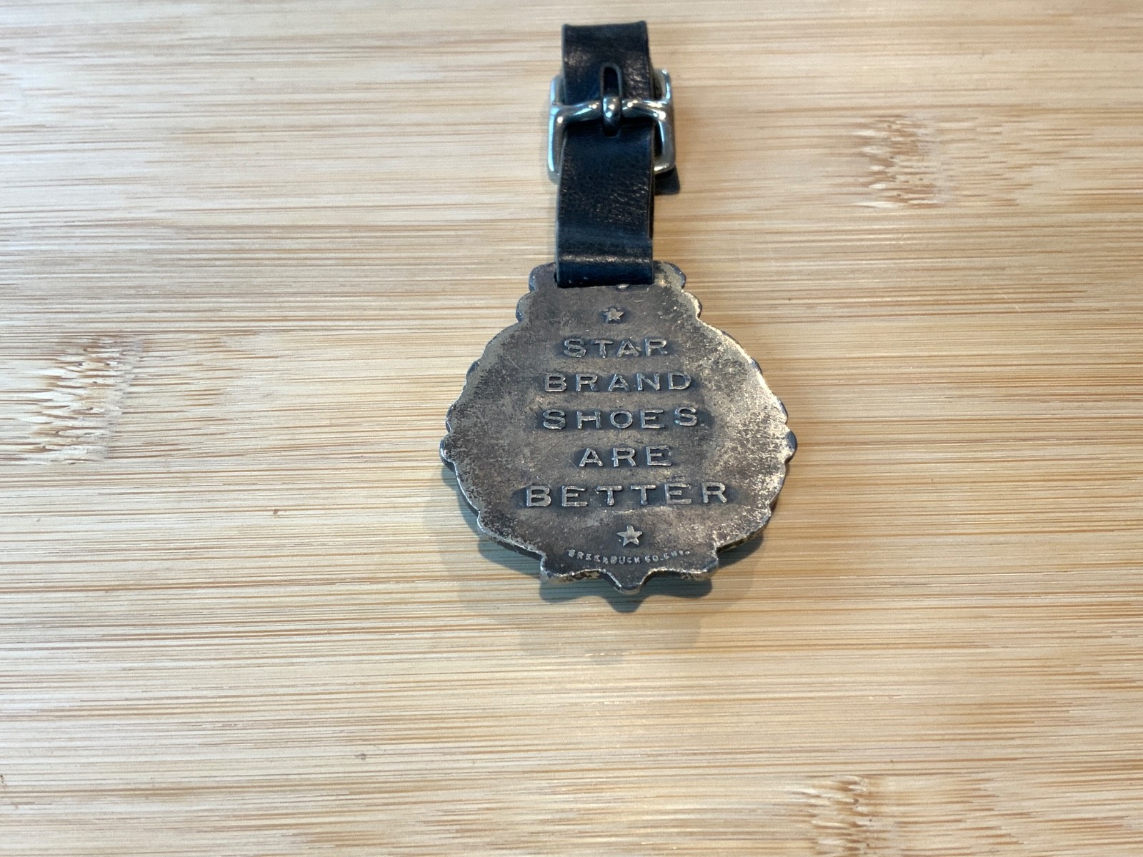 Vintage Poll Parrot Watch Fob Brand Shoes Celluloid Front Advertising