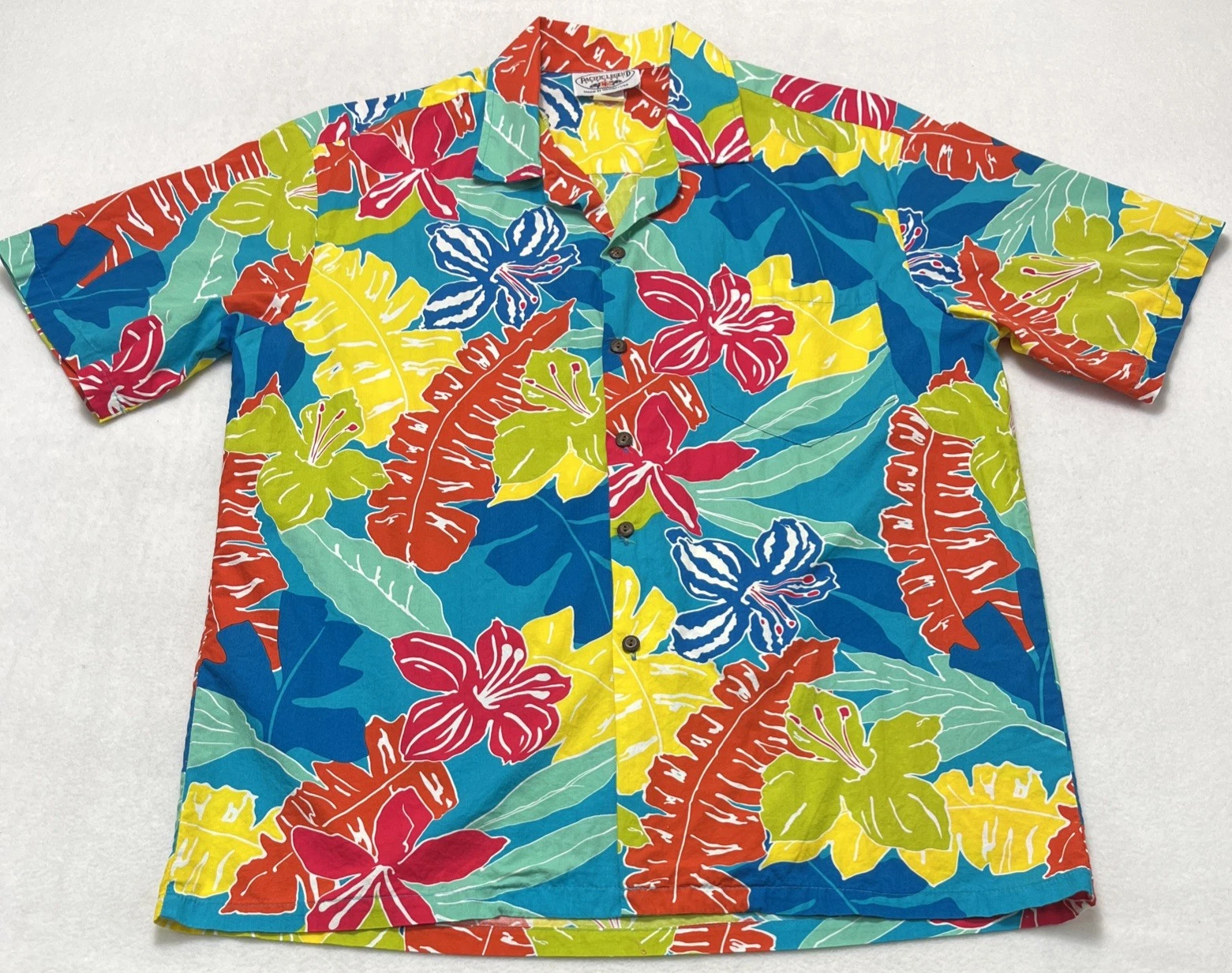 Pacific Legend Apparel Mens Large Multi Color Floral Hawaiian Shirt