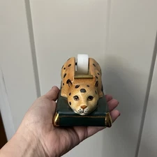 Vtg Takahashi Leopard Tape Dispenser Ceramic San Francisco Japan W/sticker