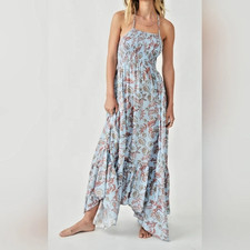 Free People | Heat Wave Floral Print High/Low Dress in Robins Egg Combo S fairy